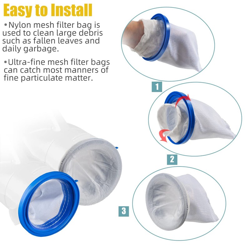 Pool Vacuum Cleaner Reusable Filter Bag with 10-Pack Ultrafine Mesh