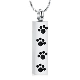 QGJNSGC Paw Print Urn Necklace for Ashes Pet Ashes Necklace Cremation Jewelry Memorial Pendant for Dog Cat Ashes Keepsake Locket Jewellery for Men for Women (Silver)