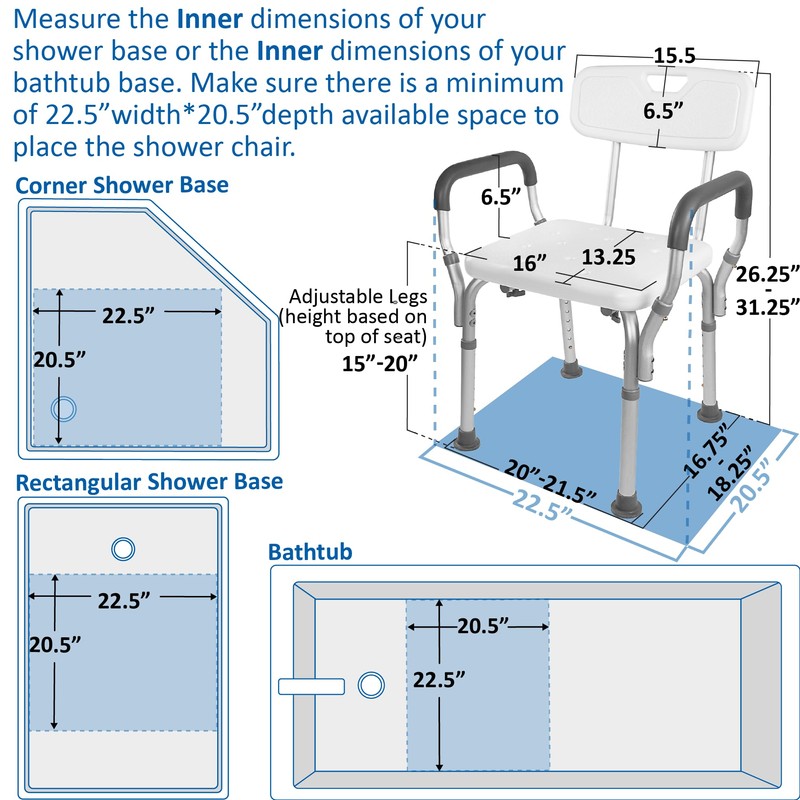 Vaunn Medical Deluxe Spa Shower Chair with Arms and Back,