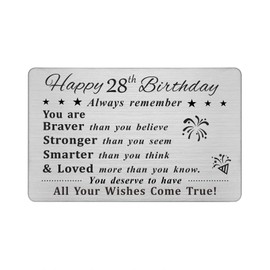 DEGASKEN Happy 28th Birthday Card, 28 Year Old Birthday Gifts for Men Women Him Her, Permanent Engravend Steel Wallet Card Presents