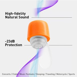 Eartune Live Foam Ear Plugs - Ultra Comfortable Memory Foam, Hi-Fi Sound, 23dB Noise Reduction, Color-Matching Case, Hearing Protection for Concerts, Festivals, Musicians, Sports, Motorcycle [Orange]
