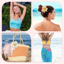 Nogeqi 4 Pcs Hawaiian Flowers for Hair, Hawaiian Flower Hair Clip for Women, 3.7 Inch Tropical Plumeria Hair Clip, Artificial Flower Hair Barrettes Accessories for Vacation Party Beach Party