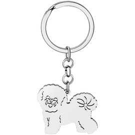 LONYOO Stainless Steel Cute Dog Keychain Pets Dog Gifts for Dog Lovers Women Girls Puppy Keyring Car Key Purse Charms (Silver Plated Bichon Frise)