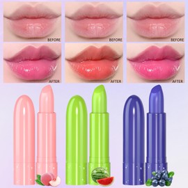 Prreal 3-Piece Colour Changing Lip Balm Set, Moisturising Temperature Lipstick, Crystal Jelly Lipstick, Waterproof Long-Lasting Fruity Colour Change Lipstick for Lip Care Dry Lips (Set B)