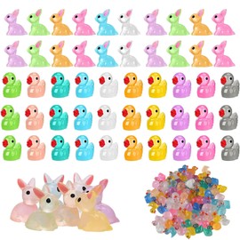 KYEDGC 50Pcs Mini Resin Animals, Glow in The Dark Mini Animals, Resin Animals Mixed Ducks and Rabbit for Easter Decorative Garden Living Room Miniature Landscape Theme Decoration