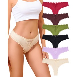 LEVAO Lace Thongs Low Waisted Underwear for Women Stretch Bikini Panties T Back Hipster Cheeky Breathable Briefs Multipack