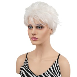 Wiginway Short Curly White Wigs with Bangs Heat Resistant Wig
