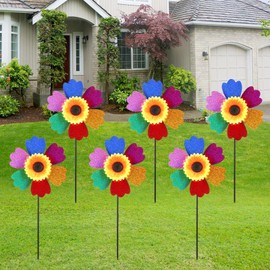 6 Pack Flower Wind Spinners, Rainbow Garden Wind Spinners, 3D Flower Pinwheels Toys, 10.4 Inches Colorful Cloth Windmills Outdoor Decor for Lawns, Yard Parties, Weddings