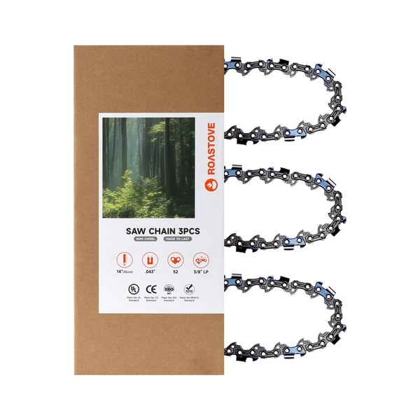 Roastove Chainsaw Chain,043" Gauge, 3/8" LP Pitch, 52 Drive Links,