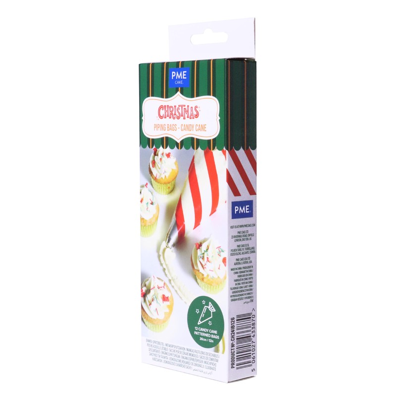 PME CH24IB126 12 Christmas Disposable Icing Piping Bags, Candy Cane,