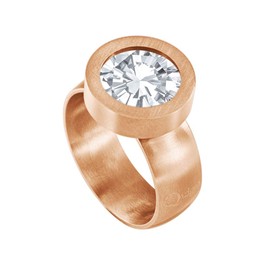 Quiges Rose Gold Stainless Steel Ring Matt 12 mm Mini Coin Holder and Interchangeable Zirconia Coin in Various Sizes, Crystal, Cubic Zirconia