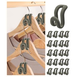 Kireida Pack of 20 Clothes Hanger Connecting Hooks, Non-Slip Velvet Coating, Flocked Hanger Extension Hooks, Compliment Your Velvet Hangers, Space Saving - Grey