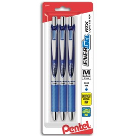 Pentel EnerGel Deluxe RTX Gel Ink Pens, 0.7 Millimeter Metal Tip, Blue Ink, 3-Pack (BL77BP3C)