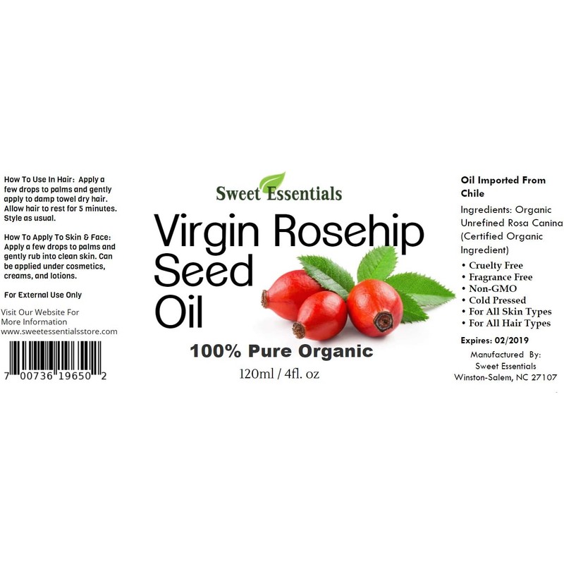 Organic Unrefined Virgin Rosehip Oil 4oz Bottle Premium 100% Pure