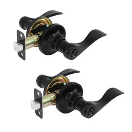 Redunest Privacy Door Lever Heavy Duty, 2 Pack Matte Black Left/Right Door Handles Reversible Wave Style Keyless Handing Lever, Bathroom and Rooms Privacy Door Lock