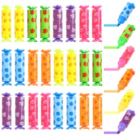 ZALAON Pack of 24 Mini Children's Highlighters, 6 Colours Candy Shape Mini Highlighters with a Variety of Fruit Prints for Children Funny Pens for Children Funny Pens for Children
