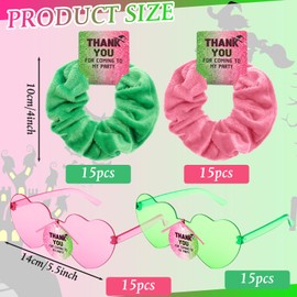 Yuxung 60 Pcs Witch Party Favors Supplies 30 Pink and Green Hair Scrunchies 30 Heart Shaped Glasses with Thank You Cards Movie Fan Gifts Witch Birthday Party Decorations Inspirational Gifts