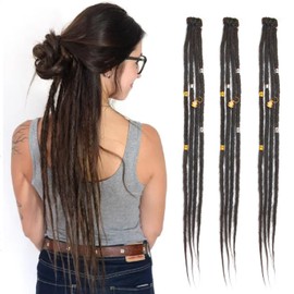 Clip In Dreadlock Extensions 20 Inch 3PCS Handmade 0.6cm Synthetic Dreads with Clips Soft Crochet Loc Extensions(4#)