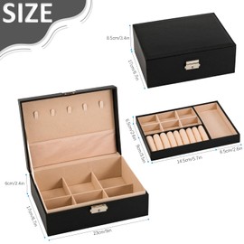 WAREHOUSE Jewellery Box, Jewellery Storage, 2-Layer Removable Jewellery Box, for Storing Jewellery, Rings, Earrings, Bracelets, Waterproof Leather Jewellery Box (Black)