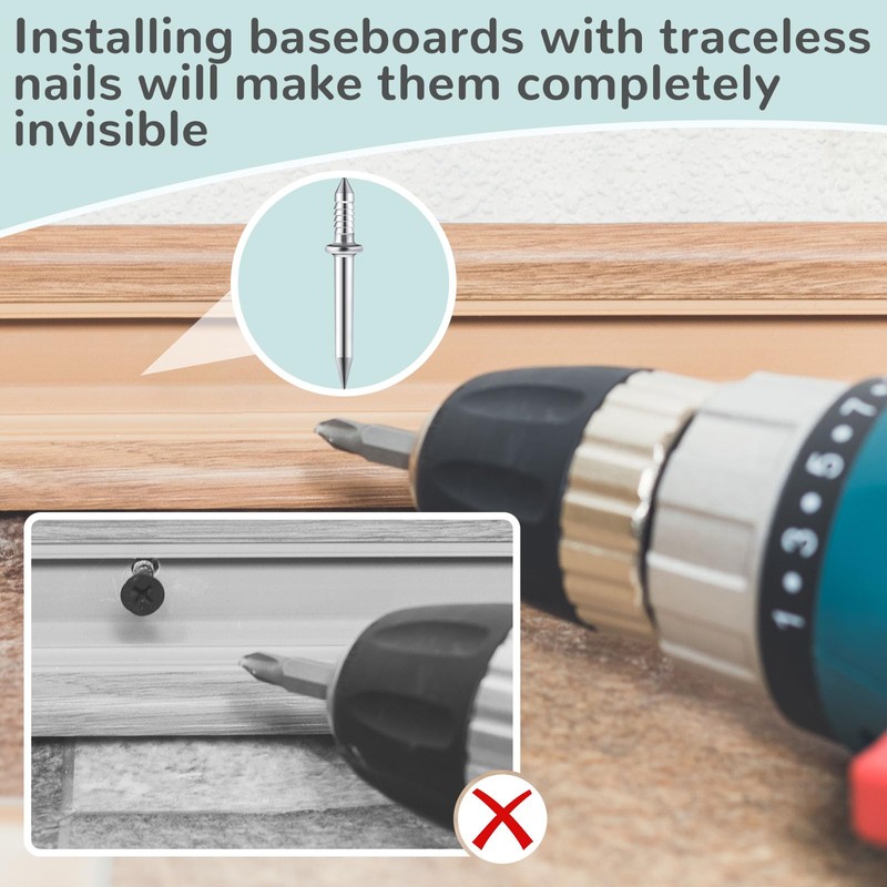 Yaocom 500 Pieces Double-Head Skirting Thread Seamless Nails Non Marking