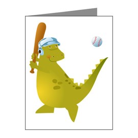 Truly Teague Note Cards (10 Pack) Baseball Playing Dinosaur