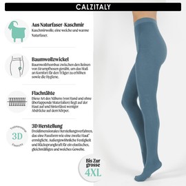 CALZITALY Warm Winter Tights Made of Wool Cashmere, 150 Denier, S, M, L, XL, 2XL, 3XL, 4XL, Made in Italy, Blue (Dusty Blue)