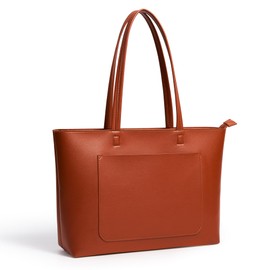 KALIDI Women's Tote Bag PU Leather Handbag Stylish Large Shoulder Bag with Zipper and Pocket, Laptop Work Bag for Ladies Travel School Shopping, Brown