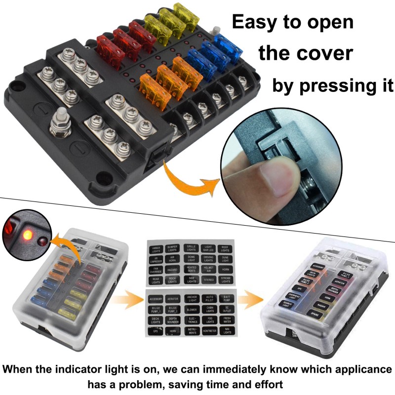 Autoxbert 12-Way Fuse Blade Box Holder LED Block Indicator 12V