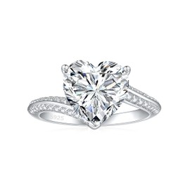 Elspeth 925 Sterling Silver Bypass Engagement Heart Ring for Women 4CT Heart Shape Cubic Zirconia Eternity Wedding Promise Rings for Her Size 8.5