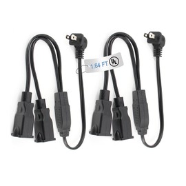 Yeatel 2 Prong Extension Cord Splitter, 2-Pack 90°Right Angle Flat Plug, Slim & Flexible Indoor Short Power Splitter (1.64ft, UL Certified, Black)