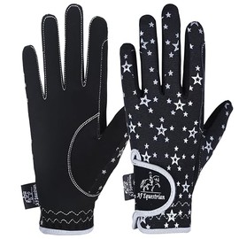 AFE Kids Gloves For Girls Boys Unisex Horse Riding Gloves Outdoor Gloves Sports Gloves Cycling Gloves For Children Black Blue Pink Star Design (Black Star Design, Medium)