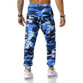 AGCOAH Men's Tiger Stripe Camo Pants Military Pants Cargo Pant (Blue-XL)