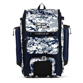 Boombah Rolling Catchers Superpack Baseball/Softball Gear Bag - PS-9124-3000C23 Digital Camo Navy/Gray- Telescopic Handle and Holds 4 Bats - Wheeled Version