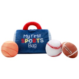 4 Piece Plush My First Sport Bag Play Set with Sensory Toy Balls for Baby, Blue All Sports, 6 inch, Basketball, Baseball, Football