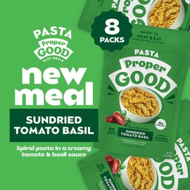Proper Good Sundried Tomato Basil Pasta | Spiral Pasta in Creamy Tomato & Basil Sauce | Plant-Based, Dairy-Free | Quick & Easy Meal | 11g Protein | Flavorful Option for Lunch or Dinner | 8 Pouches