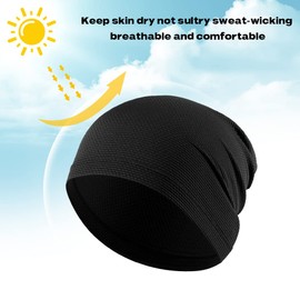 WTACTFUL Cooling Skull Cap for Men Women Breathable Sweat Hat Running Caps Skull Caps Thin Slouchy Beanie for Dreadlock Cycling Motorcycle Football Helmet Hard Hat Liner Summer Sport Hot Weather Black