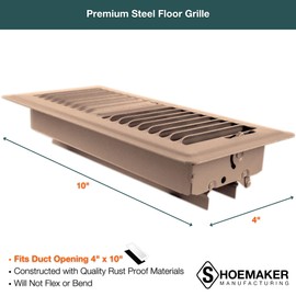 Shoemaker Manufacturing, Desert Clay, 4x10, Premium Floor Register, All Steel Heavy Duty Vent Cover
