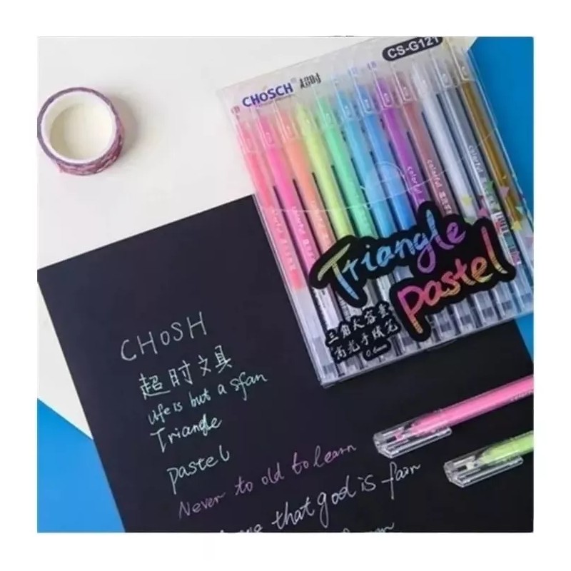 Movasa 12 Plumas Punta Extra Fino Pastel Gel