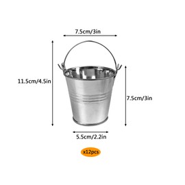 12 Pack Mini Metal Buckets Small Metal Pail Tinplate Tin Pails Containers with Handles for Party Favors and Garden Decorations (Silver)