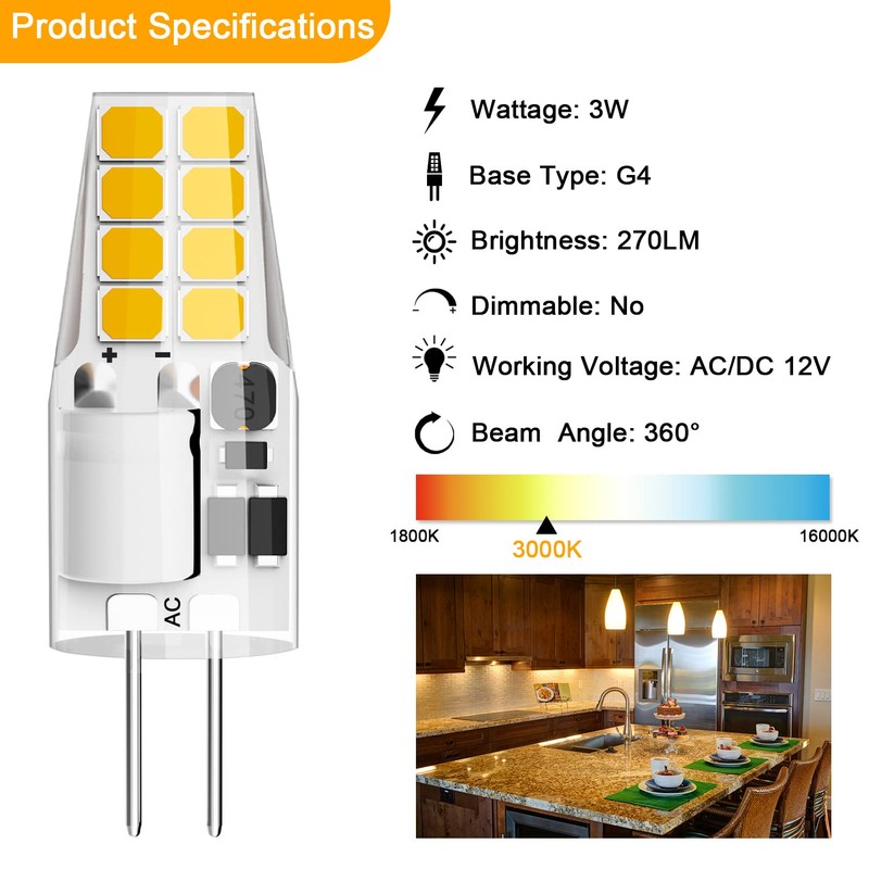 DUMILOO G4 LED Bulb T3 JC Bi-Pin Base 3W AC/DC
