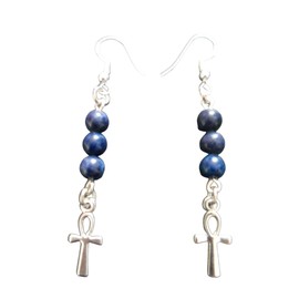 Ankh Lapis Lazuli Earrings 925 Sterling Silver Hooks Gemstone Crystal Chakra Gift