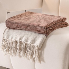 Peshtemania Premium Cotton Boho Blanket |50”x60”| Burnt Orange Fall Throw Blankets for Bed Sofa Couch Outdoor Farmhouse Turkish Throws and Blankets for Sofa Bedroom Picnic Blankets Yoga Blanket