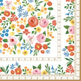 20 napkins, colourful flower border, spring, summer, flowers, table decoration, decoupage, napkin technology, 33 x 33 cm