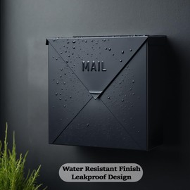 NACH Mailboxes for Outside Wall Mount, 10 x 10 x 4 inch Black Mailbox, Waterproof Mailboxes for Outside - Chicago Style Mail Box