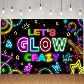 Neon Glow Party Decorations Supplies Backdrop Glow in The Dark Lets Glow Banner Photography Background Birthday Sleppover Graffiti Splash Paint Black Light  Birthday Party Photo Booth