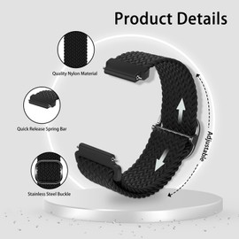 MiKoyi Straps Compatible with CMF by Nothing Watch Pro 2, Soft Breathable Adjustable Braided Nylon Sport Straps for CMF by Nothing Watch Pro 2, Black