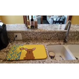 Caroline's Treasures WDK5377DDM Summer Sunflowers Red Chihuahua Dish Drying Mat Absorbent Dish Drying Mat Pad for Kitchen Counter Dish Drainer Mat for Countertop, 14 x 21", Multicolor