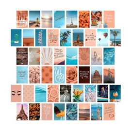 WOONKIT Blue Wall Collage Kit Aesthetic Pictures, Room Decor for Teen Girls, Blue Wall Room Bedroom Dorm Decor, Blue Wall Posters Prints, Photo Collage Kit, Trendy Teen, 50pcs 4x6 inch