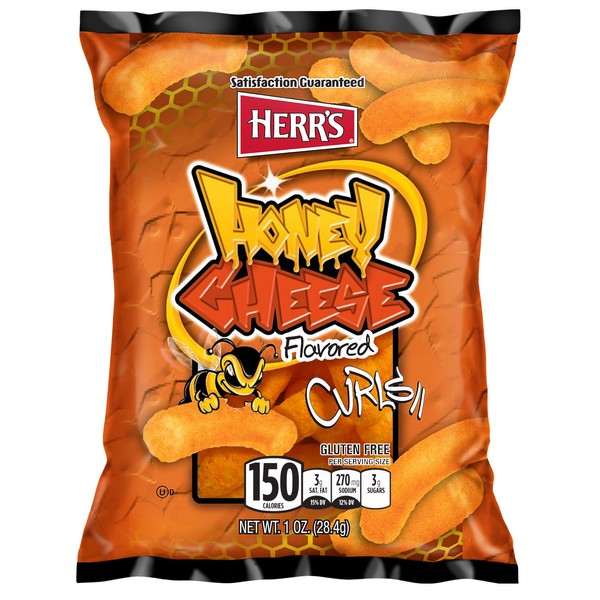 Herr’s Cheese Curls, Honey Cheese Flavored, Gluten Free Snacks, 1oz