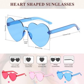 XFentech 3 Pack Heart Shaped Womens Sunglasses - Ladies Fashion Rimless Sunglasses Vintage Love Heart Sunglasses Pink Eyewear for Shopping Beach Outdoor Party, Blue